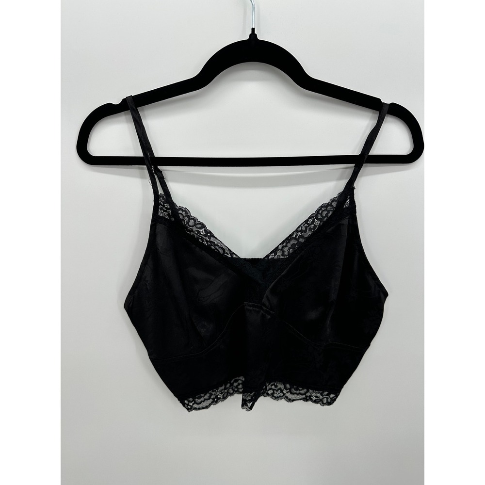 Black Floral Jacquard Lace Trim Cropped Cami Top‎ Sz 1XL Festival Grunge Edgy